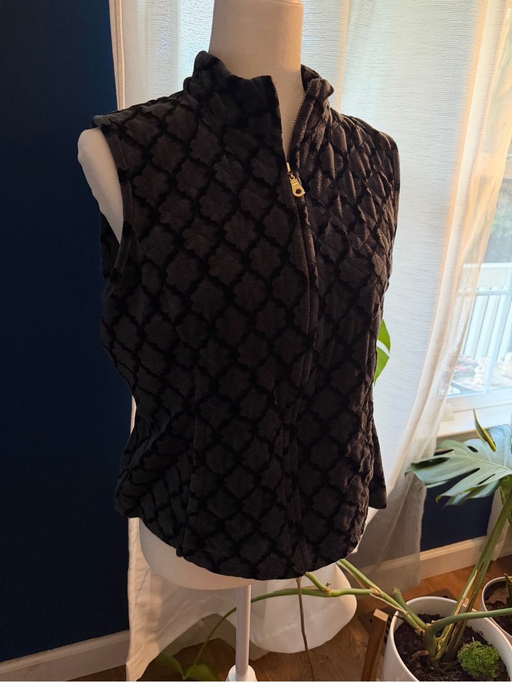 Quilted Sleeveless Zip Vest in Black